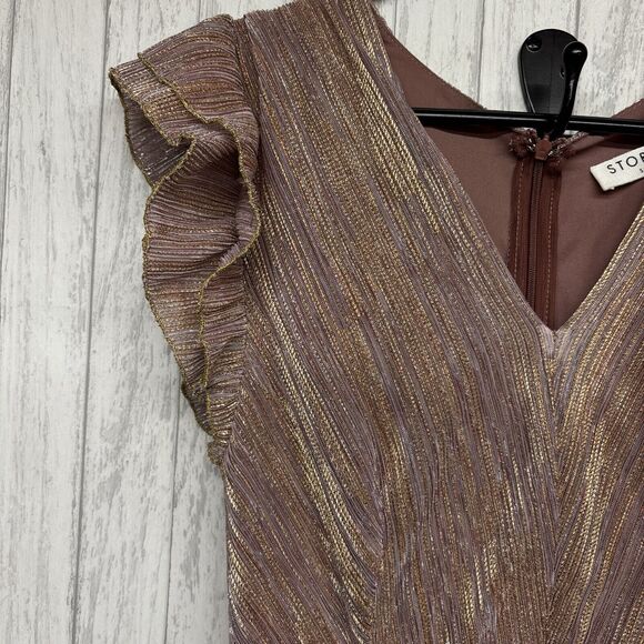 Womens Size S Storia Pink Gold Shimmer Ruffle Dress EUC - Picture 3 of 6